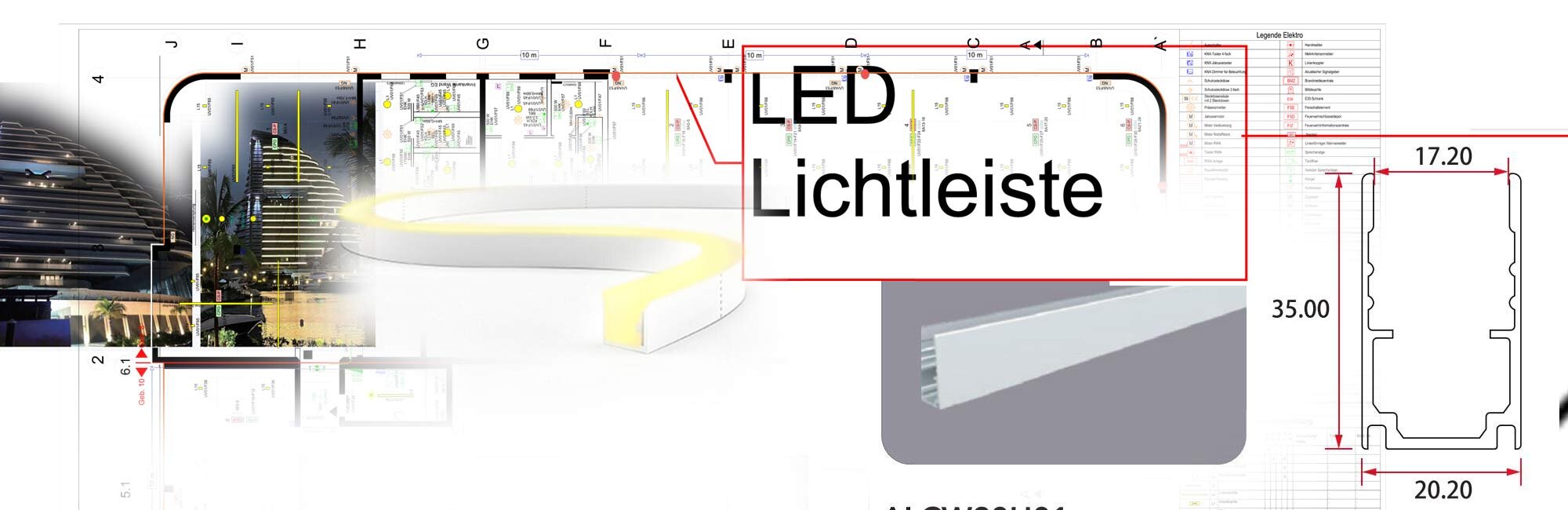 Architektur LED Lichtleiste für Gebäude als umlaufende LED Lichtlinie an Fassade