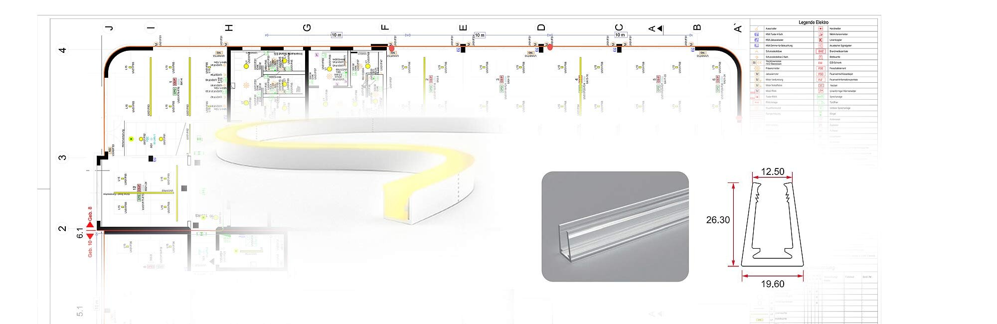 Lichtprofil für umflaufend gebogene und gerade Lichtkonturen