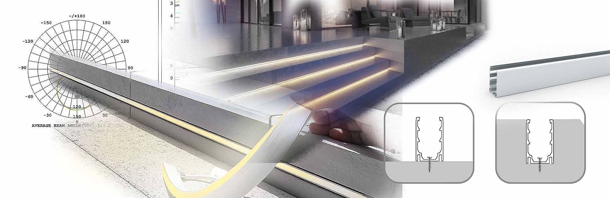 Lichtleiste für Fertigbeton Teile wie Sitztreppe und Stufen im Aussenbereich